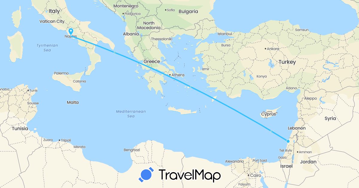 TravelMap itinerary: driving, boat in Israel, Italy (Asia, Europe)